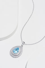 MORGAN & PAIGE 925 Sterling Silver December Birthstone Genuine Sky Blue Topaz and White Topaz Halo or Double Halo Pendant Necklace, 18"