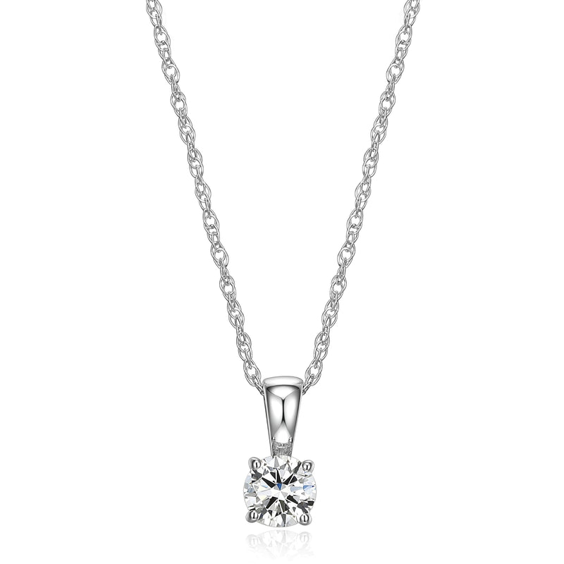 Rhodium-Plated 14K White Gold Solitaire Diamond Pendant Necklace, with Carat Lab Grown Diamond, 14 Karat White Gold Rope Chain, Lab Grown Diamond Necklaces for Women