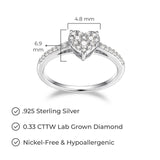 Rhodium-Plated Sterling Silver Ring - 1/3 Carat Total Weight Lab-Created Diamonds, Romantic Jewelry, Hypoallergenic, Elegant Gift Box Included