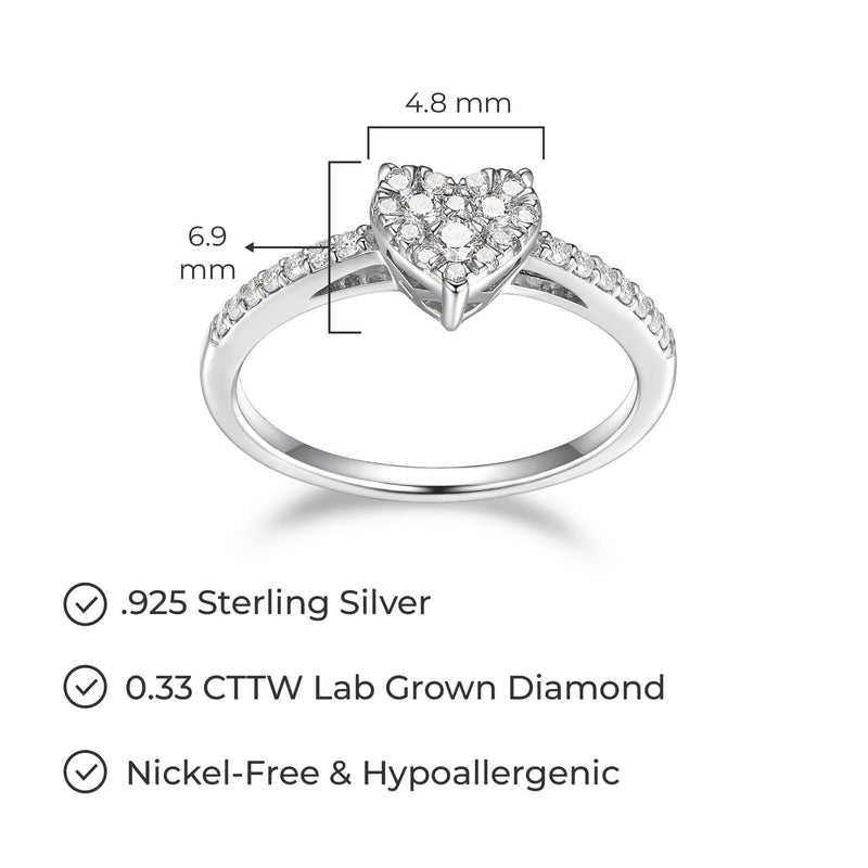 Rhodium-Plated Sterling Silver Ring - 1/3 Carat Total Weight Lab-Created Diamonds, Romantic Jewelry, Hypoallergenic, Elegant Gift Box Included