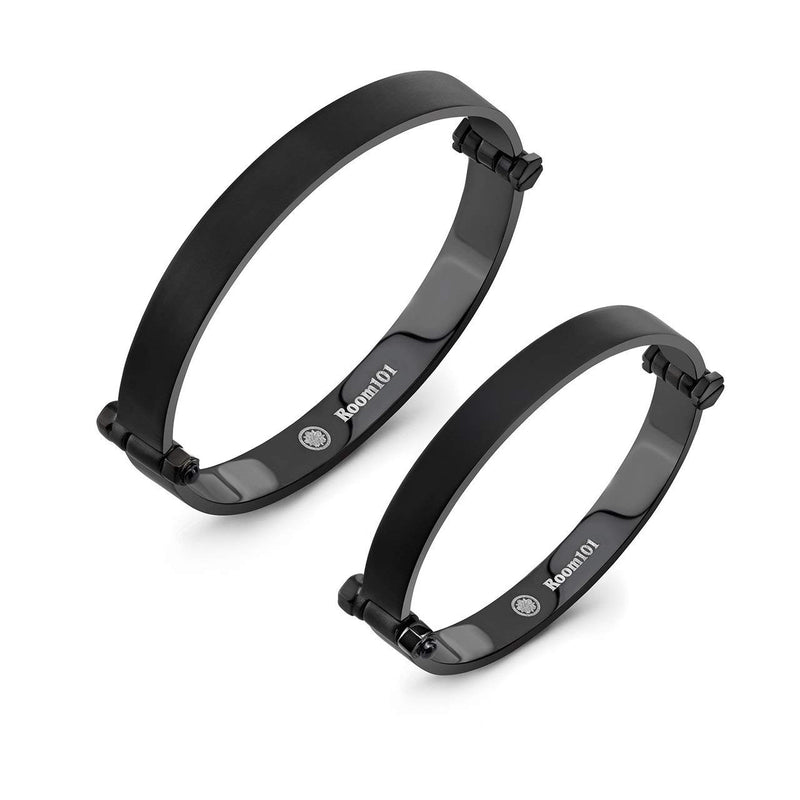 Room101 Stainless Steel with Black PVD 10mm Flat Matte Finish Mens Bangle Bracelet, 8"