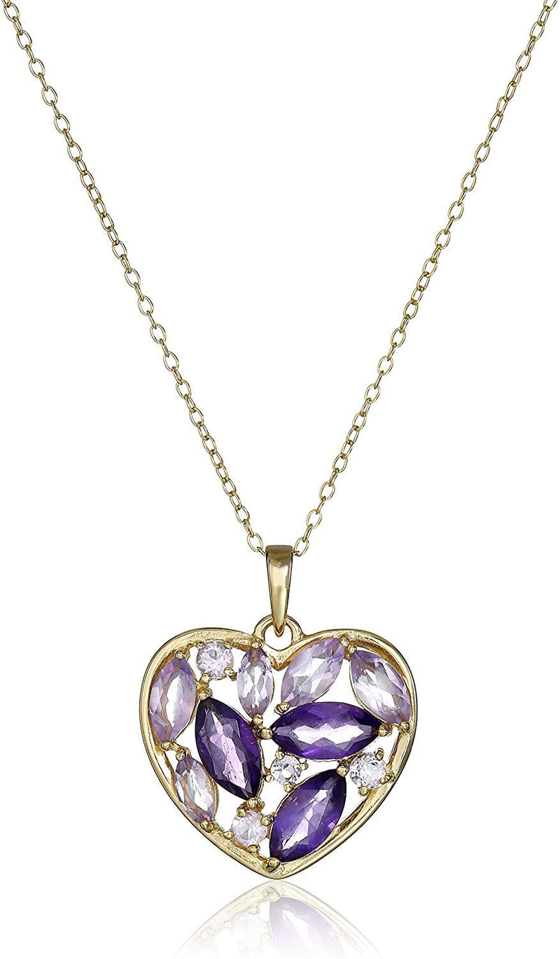 MORGAN & PAIGE 18K Yellow Gold Plated Sterling Silver Marquise Genuine African and Brazilian Amethyst Heart Pendant Necklace, 18"