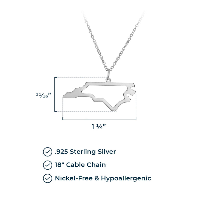 MORGAN & PAIGE .925 Sterling Silver Rhodium Plated US Home States Outline Map Pendant Necklaces for Women - Long Distance Friendship Dainty Hypoallergenic Sterling Silver Necklace for Women 18 inch