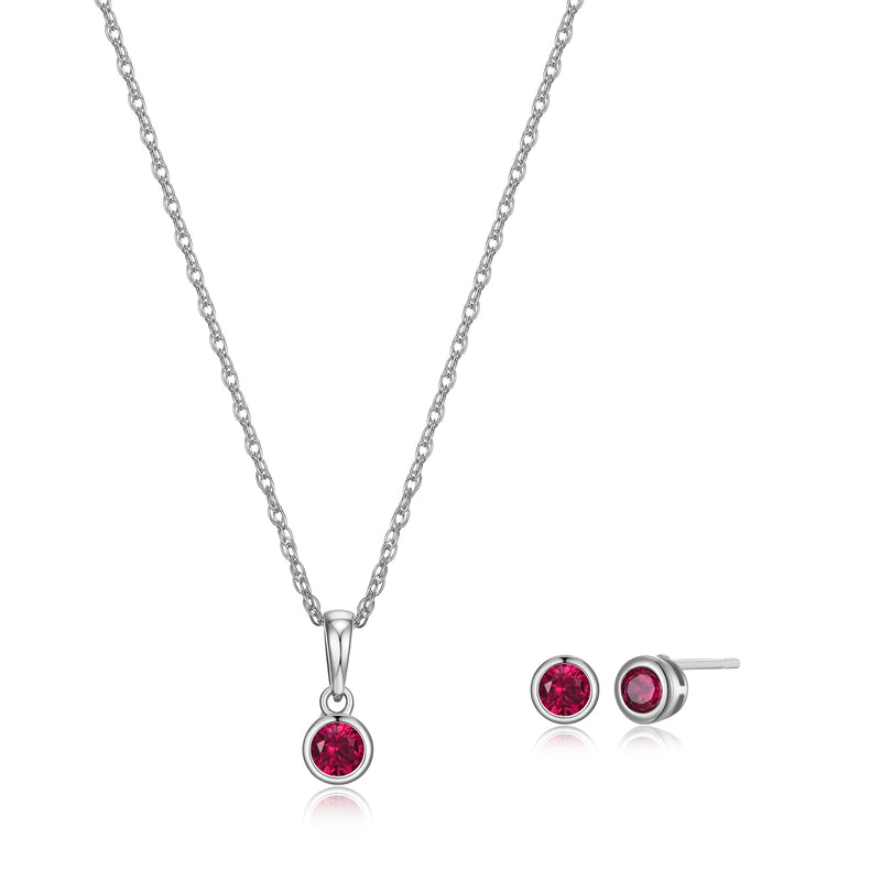 Dainty 925 Sterling Silver Gemstone Birthstone Petite Stud Earrings and 16" Pendant Necklace Jewelry Set