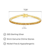 MORGAN & PAIGE 18k Yellow Gold Plated .925 Sterling Silver 3mm Tennis Bracelet for Women, 7.25" with Round Cut Birthstones