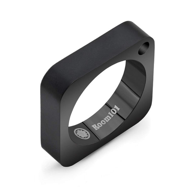 Room101 Stainless Steel with Blck PVD 6mm Mens Square Ring - Size 11