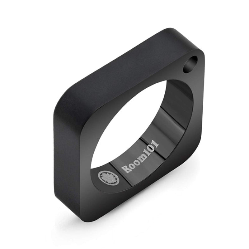 Room101 Stainless Steel with Blck PVD 6mm Mens Square Ring - Size 9