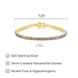 MORGAN & PAIGE 18k Yellow Gold Plated .925 Sterling Silver 3mm Tennis Bracelet for Women, 7.25" with Round Cut Birthstones