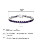 MORGAN & PAIGE .925 Sterling Silver Tennis Bracelet For Women - Genuine Natural or Created 4mm Gemstone Round Cut Birthstones, 7.25"