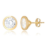 18K Gold Plated Sterling Silver Classic Cushion or Round Cubic Zirconia Stud Earrings