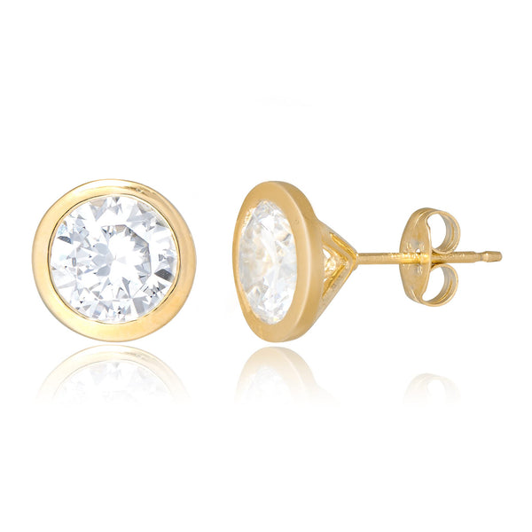 18K Gold Plated Sterling Silver Classic Cushion or Round Cubic Zirconia Stud Earrings