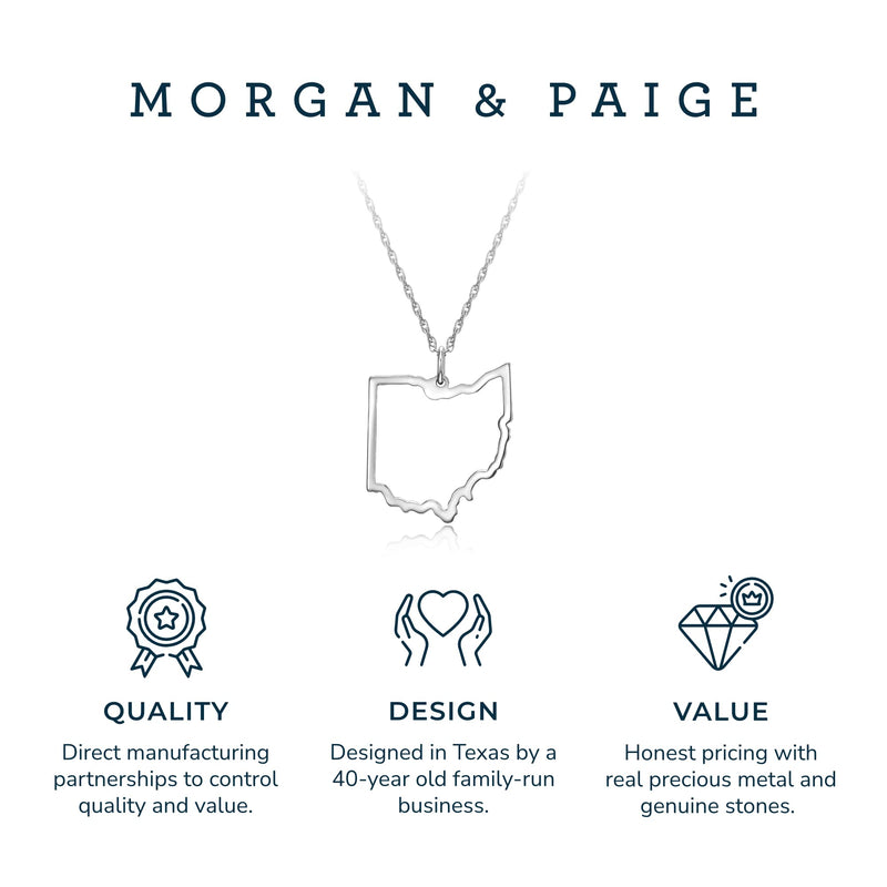 MORGAN & PAIGE .925 Sterling Silver Rhodium Plated US Home States Outline Map Pendant Necklaces for Women - Long Distance Friendship Dainty Hypoallergenic Sterling Silver Necklace for Women 18 inch