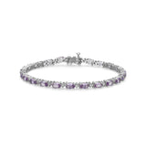 MORGAN & PAIGE .925 Sterling Silver Rhodium Plated Birthstone Tennis Bracelets for Women - Alternating Diamond and Oval Gemstone Bracelet, Secure Locking Clasp Birthday Gift Jewelry for Women 7.25"