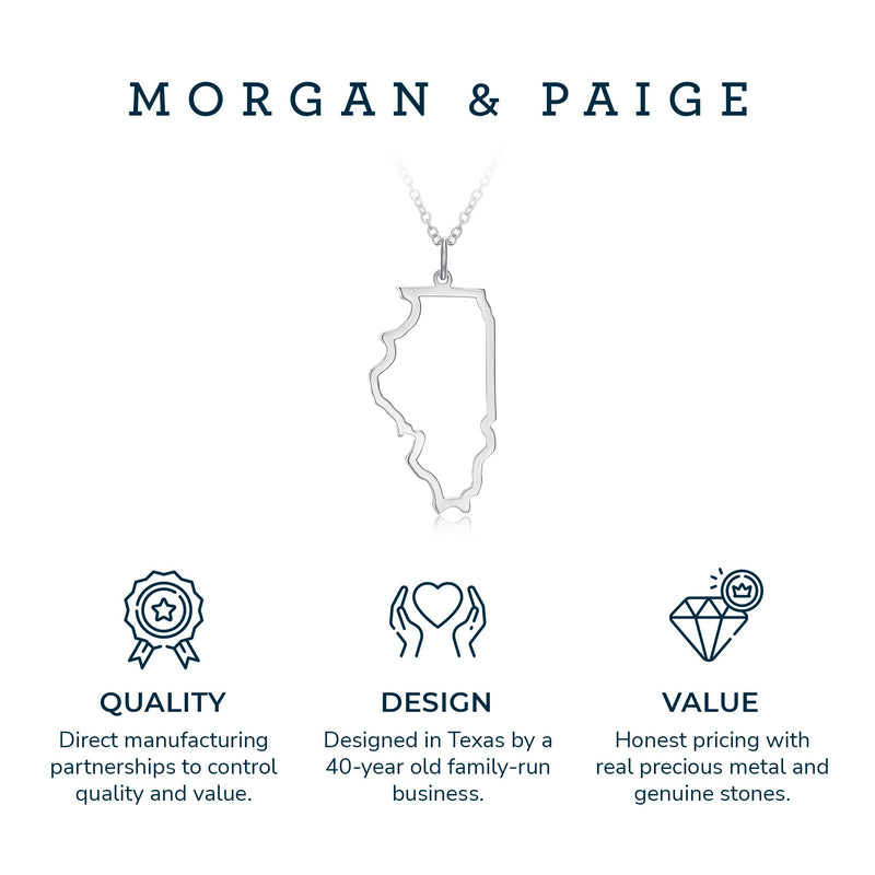 MORGAN & PAIGE .925 Sterling Silver Rhodium Plated US Home States Outline Map Pendant Necklaces for Women - Long Distance Friendship Dainty Hypoallergenic Sterling Silver Necklace for Women 18 inch