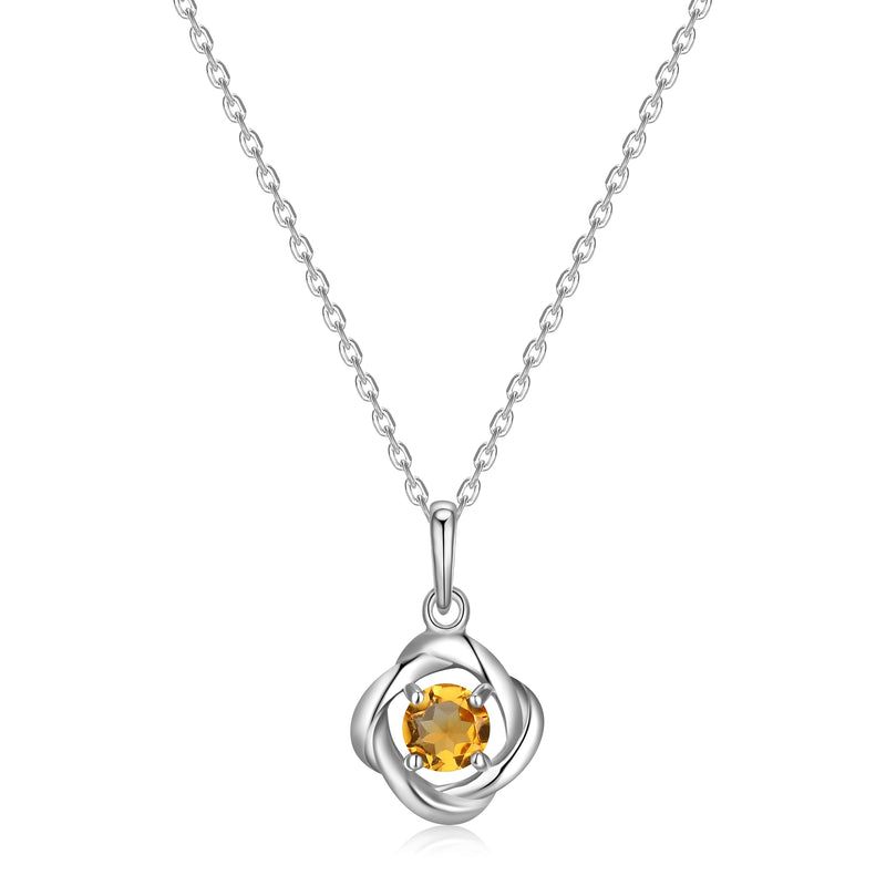 MORGAN & PAIGE Gemstone Lab-Created Birthstone Pendant Love Knot Necklace Featuring Rhodium-Plated Sterling Silver with Faceted Cable Chain, Love Knot Necklace, Birthstone Necklaces for Women