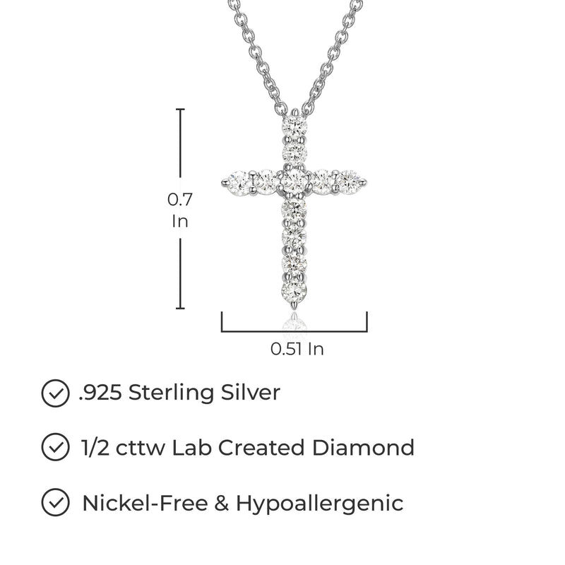 Sterling Silver Necklace Pendant with Lab-Created Diamonds, Hypoallergenic, 18-inch Chain, Elegant Gift Box Included