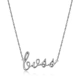 MORGAN & PAIGE .925 Sterling Silver Rhodium or 18K Yellow Gold Plated Statement Dainty Necklace for Women, Hypoallergenic Cursive Pendant Letter Necklaces for Women - 16in with 2in Extender Chain