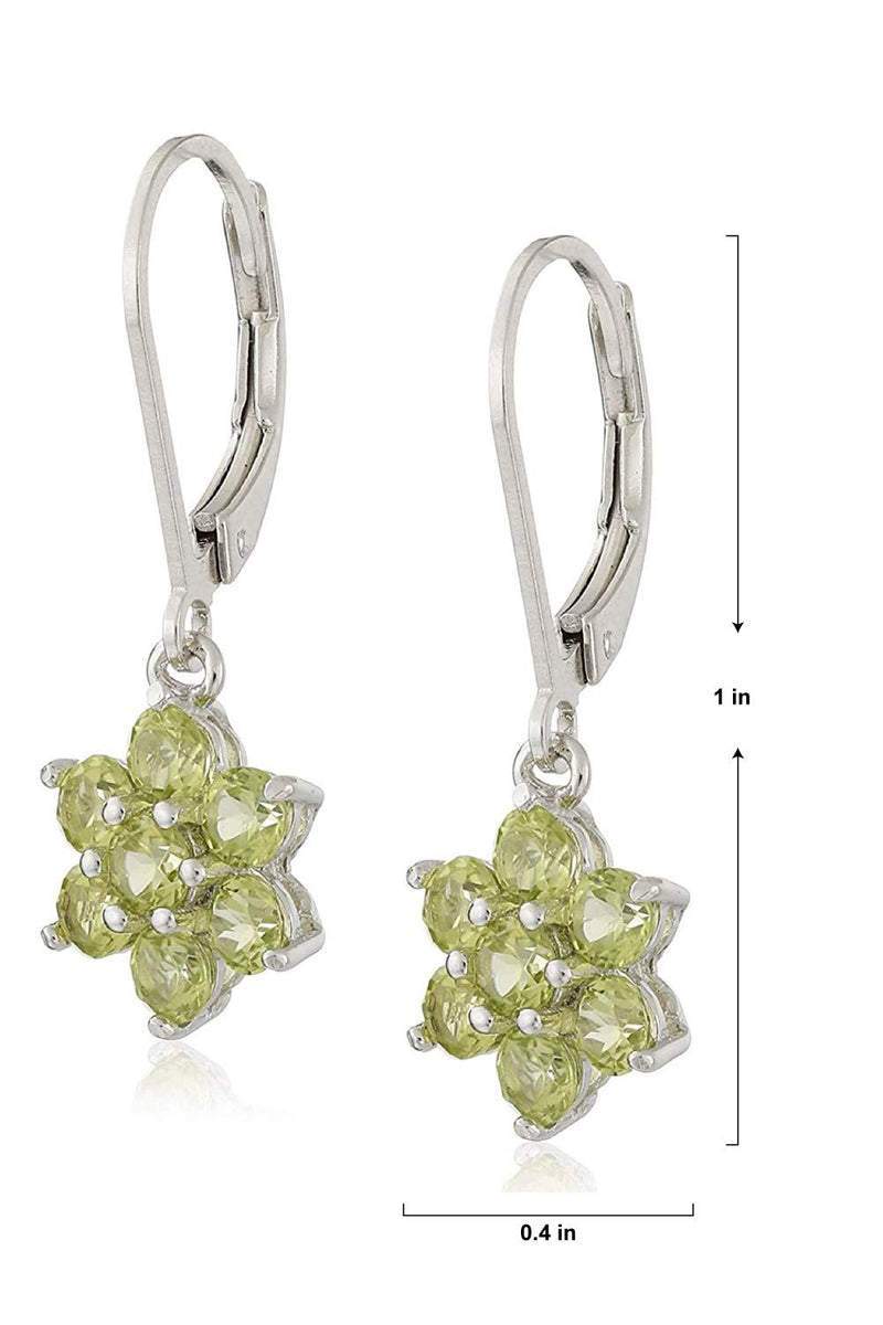 MORGAN & PAIGE .925 Sterling Silver Gemstone Birthstone Flower Cluster Leverback Dangle Drop Earrings for Women - Hypoallergenic Jewelry