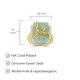 Genuine Green Jade Ring for Women with Gold Bird Motif and Cubic Zirconia Accents - 14K Gold-Plated Sterling Silver - Natural Jade - Size #7