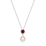 MORGAN & PAIGE .925 Sterling Silver Rhodium Plated Birthstone Necklace - Elegant Freshwater Cultured Pearl Necklace and Gemstone Necklace, Bezel-Set Pearl Drop Necklaces for Women Jewelry 18"