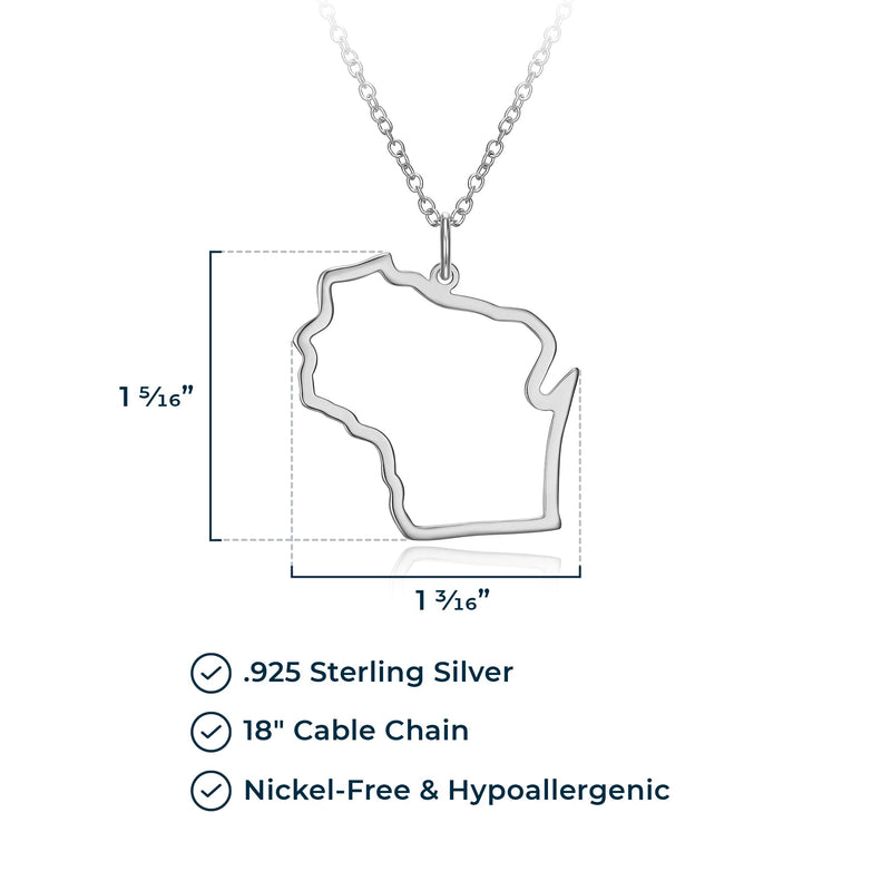 MORGAN & PAIGE .925 Sterling Silver Rhodium Plated US Home States Outline Map Pendant Necklaces for Women - Long Distance Friendship Dainty Hypoallergenic Sterling Silver Necklace for Women 18 inch