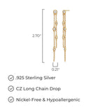 MORGAN & PAIGE 18K Yellow Gold Plated .925 Sterling Silver Two-Tone Cubic Zirconia Long Chain Drop Earrings (2.2 cttw)