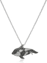 Sterling Silver Black and White Diamond Turtle, Whale, Penguin and Spider Pendant Necklace, 18"