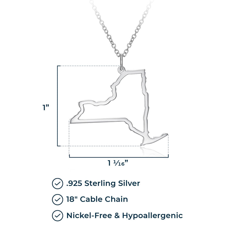 MORGAN & PAIGE .925 Sterling Silver Rhodium Plated US Home States Outline Map Pendant Necklaces for Women - Long Distance Friendship Dainty Hypoallergenic Sterling Silver Necklace for Women 18 inch