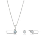 Dainty 925 Sterling Silver Gemstone Birthstone Petite Stud Earrings and 16" Pendant Necklace Jewelry Set