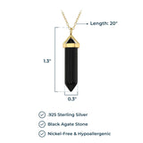 MORGAN & PAIGE 18K Yellow Gold Plated Sterling Silver Genuine Black Agate Chakra Point Necklace, 18" + 2" Extender