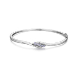 .925 Sterling Silver Gemstone 5-Stone Diagonal Bypass-Set 7" Bangle Bracelet - Choice of Birthstone Colors