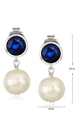 MORGAN & PAIGE 925 Sterling Silver Bezel-Set Gemstone Birthstone and 8mm White Freshwater Cultured Pearl Post Drop Earrings