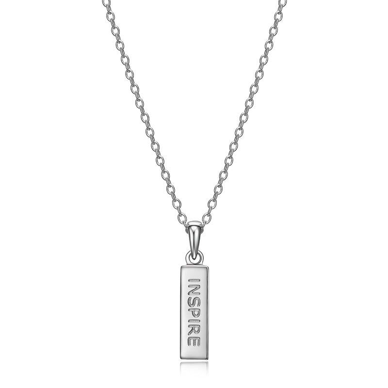 MORGAN & PAIGE .925 Sterling Silver Rhodium Plated Vertical Bar Sentiment Pendant Necklace - Lightweight Dainty Necklace for Women Sterling Silver Necklace, Jewelry Gifts 18" Rope Chain