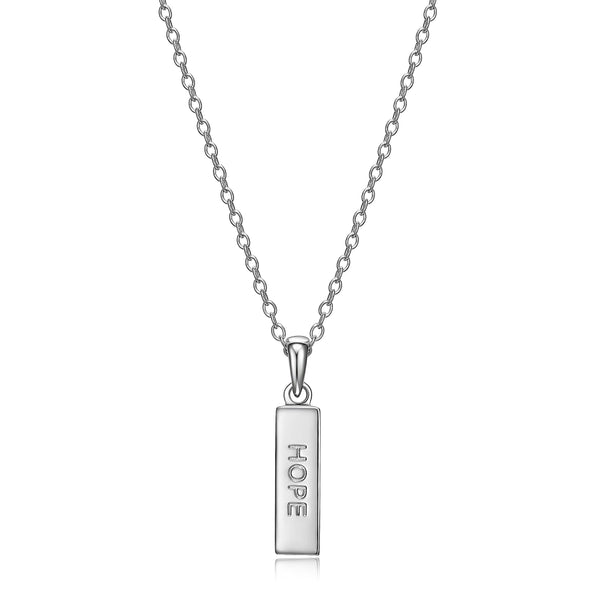 MORGAN & PAIGE .925 Sterling Silver Rhodium Plated Vertical Bar Sentiment Pendant Necklace - Lightweight Dainty Necklace for Women Sterling Silver Necklace, Jewelry Gifts 18" Rope Chain