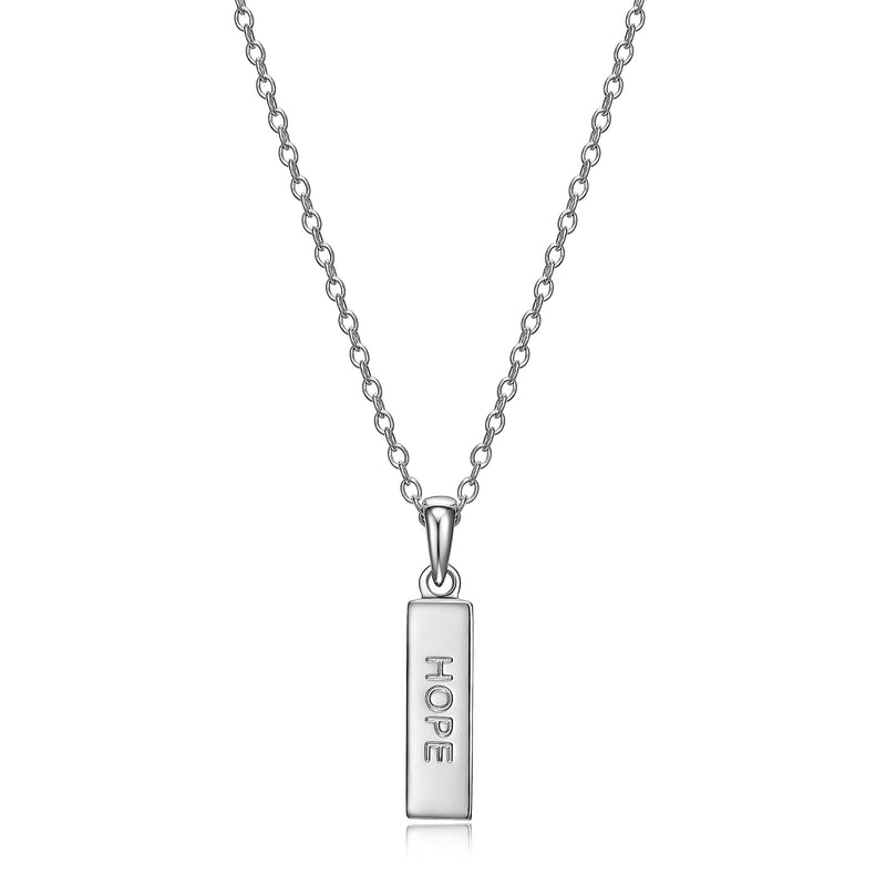 MORGAN & PAIGE .925 Sterling Silver Rhodium Plated Vertical Bar Sentiment Pendant Necklace - Lightweight Dainty Necklace for Women Sterling Silver Necklace, Jewelry Gifts 18" Rope Chain