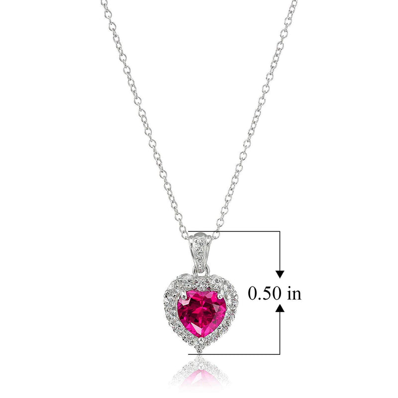 MORGAN & PAIGE Platinum-Plated .925 Sterling Silver Gemstone 1/2" Heart Pendant with White Topaz Halo on 18" Chain - Choice of Birthstone Colors