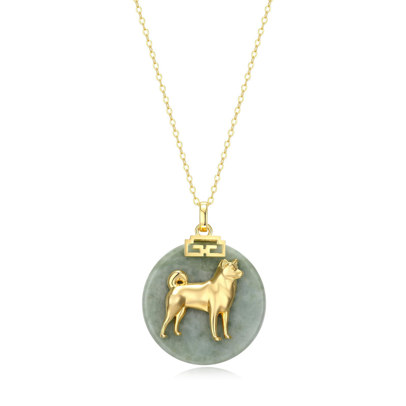 18K Gold-Plated Sterling Silver Chinese Zodiac Sign Pendant Necklace for Women - Hypoallergenic Jade Zodiac Year Pendant with 18-inch Chain - Genuine Green Jade Jewelry