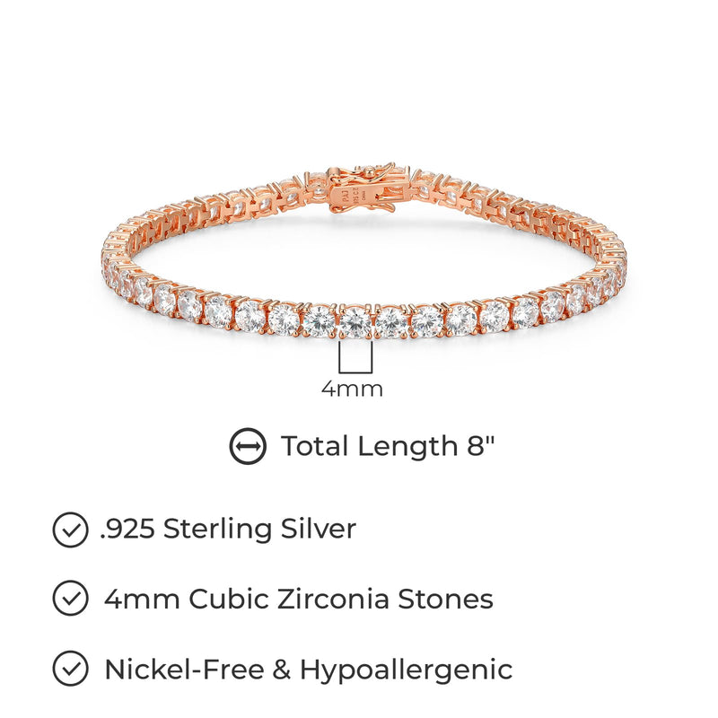 MORGAN & PAIGE 925 Sterling Silver Tennis Bracelet with Cubic Zirconia in Platinum, Yellow Gold, or Rose Gold Plated Finishes; Hypoallergenic Tarnish-Free, Silver Bracelet for Women,7.25 or 8 inch