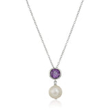 MORGAN & PAIGE .925 Sterling Silver Rhodium Plated Birthstone Necklace - Elegant Freshwater Cultured Pearl Necklace and Gemstone Necklace, Bezel-Set Pearl Drop Necklaces for Women Jewelry 18"