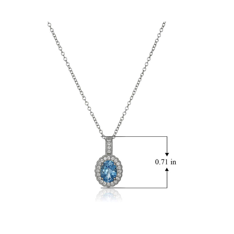 MORGAN & PAIGE 925 Sterling Silver December Birthstone Genuine Sky Blue Topaz and White Topaz Halo or Double Halo Pendant Necklace, 18"