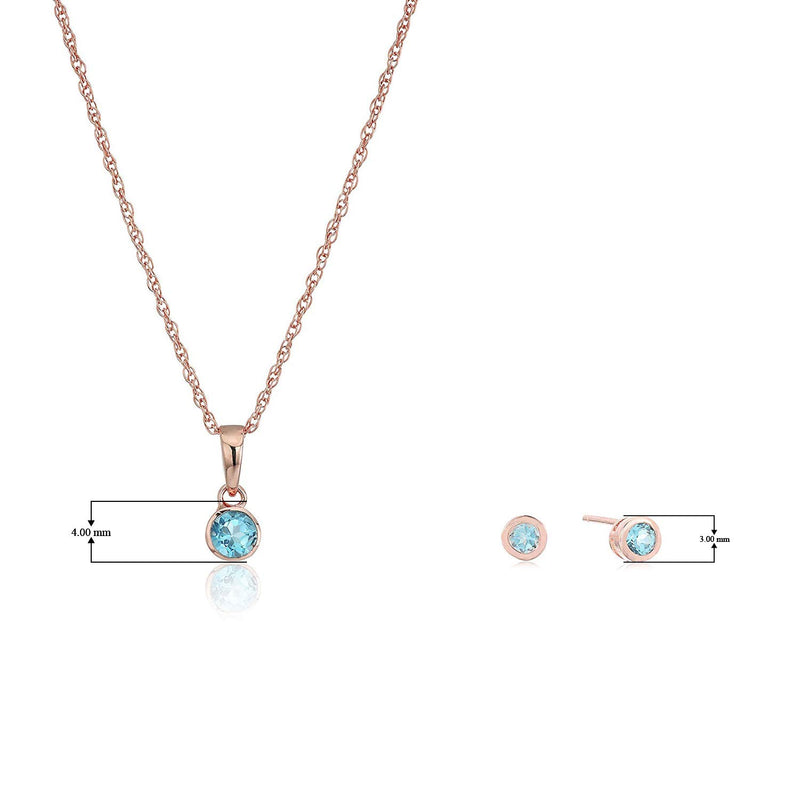 Dainty 925 Sterling Silver Gemstone Birthstone Petite Stud Earrings and 16" Pendant Necklace Jewelry Set