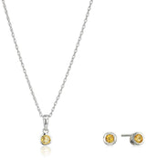 Dainty 925 Sterling Silver Gemstone Birthstone Petite Stud Earrings and 16" Pendant Necklace Jewelry Set