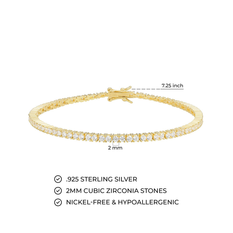 MORGAN & PAIGE 925 Sterling Silver Tennis Bracelet with Cubic Zirconia in Platinum, Yellow Gold, or Rose Gold Plated Finishes; Hypoallergenic Tarnish-Free, Silver Bracelet for Women,7.25 or 8 inch