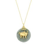 18K Gold-Plated Sterling Silver Chinese Zodiac Sign Pendant Necklace for Women - Hypoallergenic Jade Zodiac Year Pendant with 18-inch Chain - Genuine Green Jade Jewelry