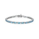 MORGAN & PAIGE .925 Sterling Silver Rhodium Plated Birthstone Tennis Bracelets for Women - Alternating Diamond and Oval Gemstone Bracelet, Secure Locking Clasp Birthday Gift Jewelry for Women 7.25"