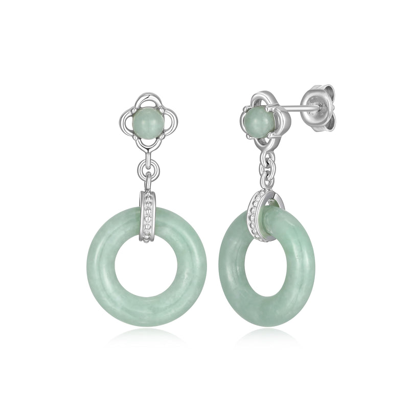 Green Jade Earrings – Rhodium-Plated Sterling Silver, Genuine Green Jade Jewelry, Hypoallergenic, Elegant Gift Box Included