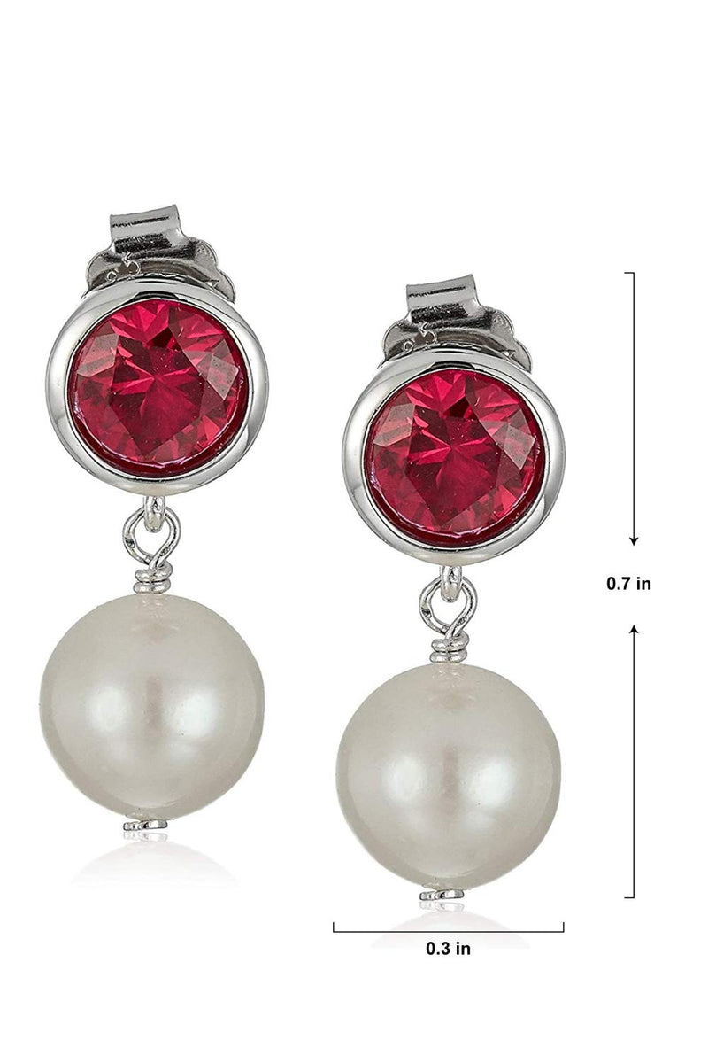 MORGAN & PAIGE 925 Sterling Silver Bezel-Set Gemstone Birthstone and 8mm White Freshwater Cultured Pearl Post Drop Earrings