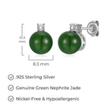 Stud Earrings for Women - Rhodium-Plated .925 Sterling Silver, Genuine Jadeite or Nephrite Jade & Diamond Accent, Hypoallergenic, Elegant Gift Box Included