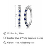 MORGAN & PAIGE .925 Sterling Silver Rhodium Plated Lab Created Alternating Blue and White Sapphire Hoop Earrings for Women - Lightweight Dainty Hypoallergenic Sapphire Jewelry for Women