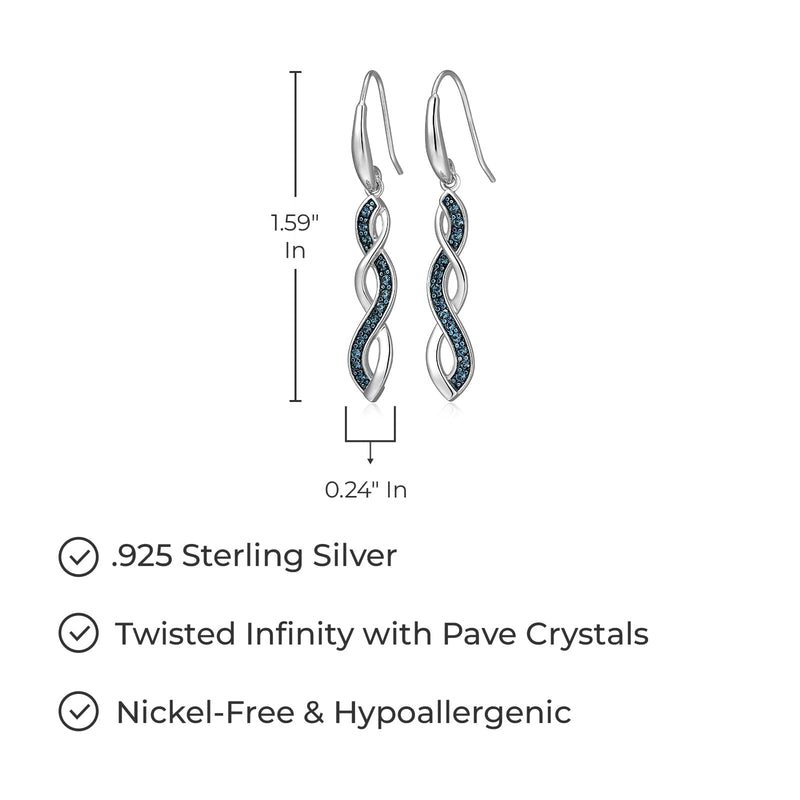 925 Sterling Silver Crystal Swirled Loop, Twisted and Crossover Drop Earrings or Hoop Earrings